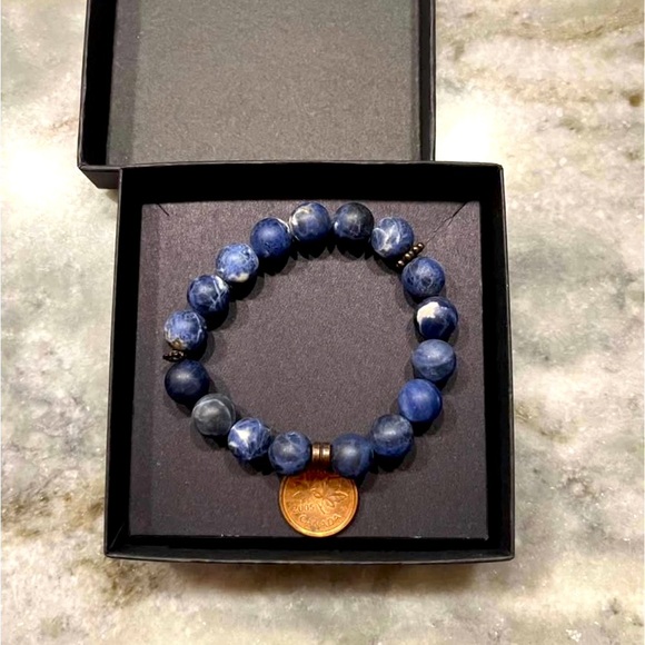 Penny stretch bracelet. Natural stones. Stretch. Blue black - Picture 2 of 5